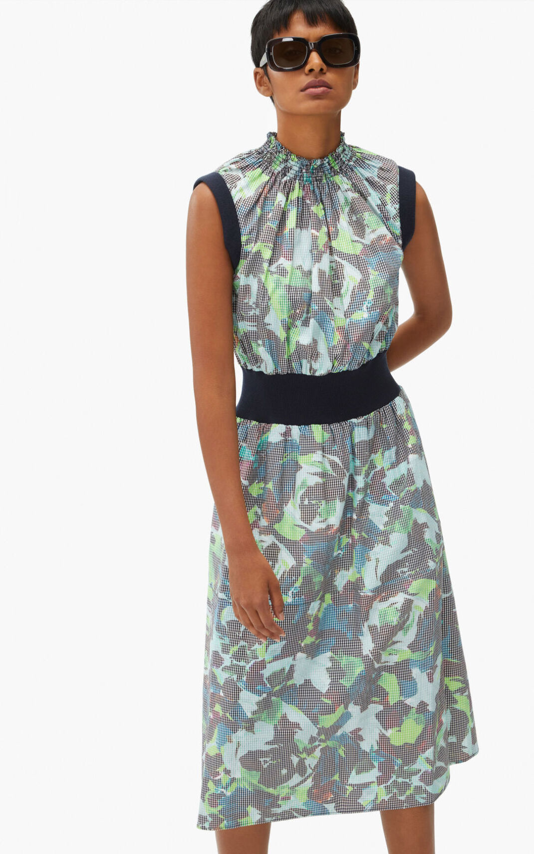 Kenzo Archive Floral fitted Dress Green For Womens 2795BTMRL